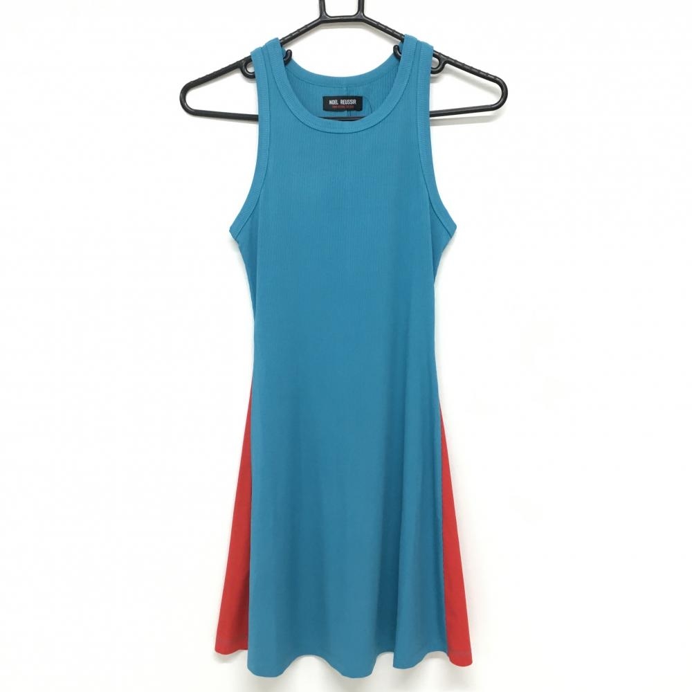 【新品】ノエルレシール ノースリーブワンピース ライトブルー×レッド 細ストライプ織生地 レディース 0 ゴルフウェア NOEL REUSSIR
