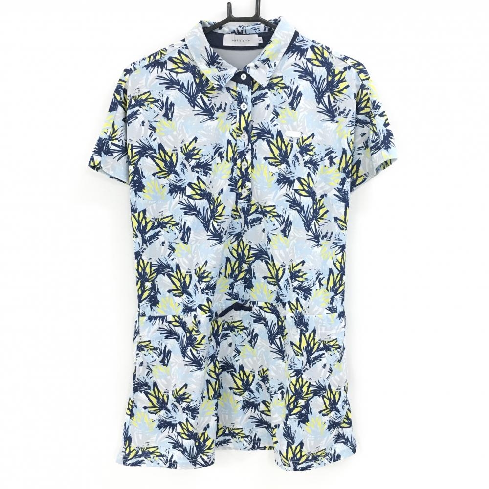 【超美品】エピキュール 半袖ポロワンピース グレー×ネイビー 花柄 レディース L ゴルフウェア EPICUR