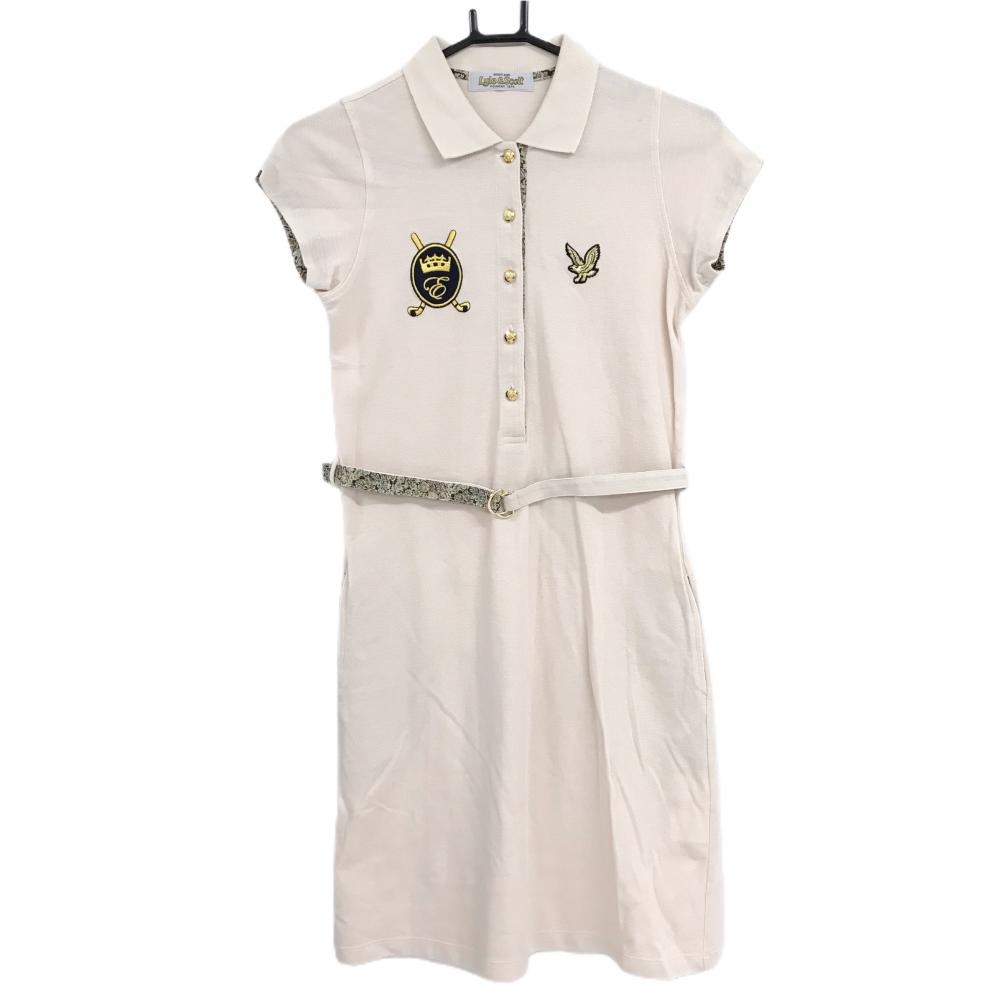 【美品】ライルアンドスコット 半袖ポロワンピース ベージュ 胸刺しゅう 共布ベルト付き レディース S ゴルフウェア Lyle＆Scott