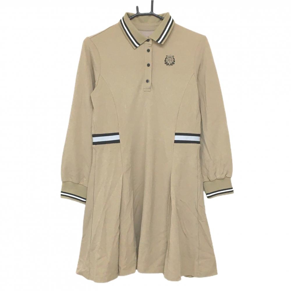 【美品】ソルソレイユ ワンピース ライトブラウン×黒 リブ・ウエストライン レディース S ゴルフウェア SOUS LE SOLEIL