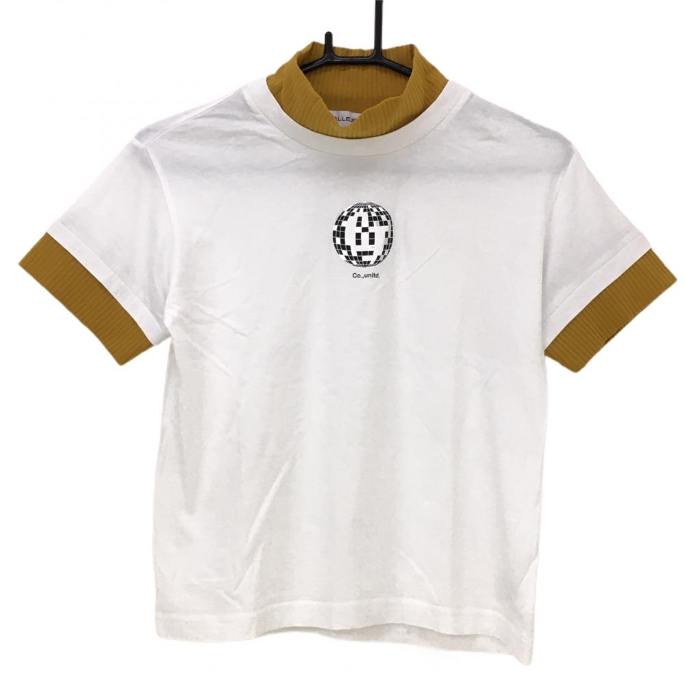 【超美品】カジェヘラ 半袖ハイネックシャツ 白×ライトブラウン フロントプリント 重ね着風 レディース 0 ゴルフウェア CALLEJER