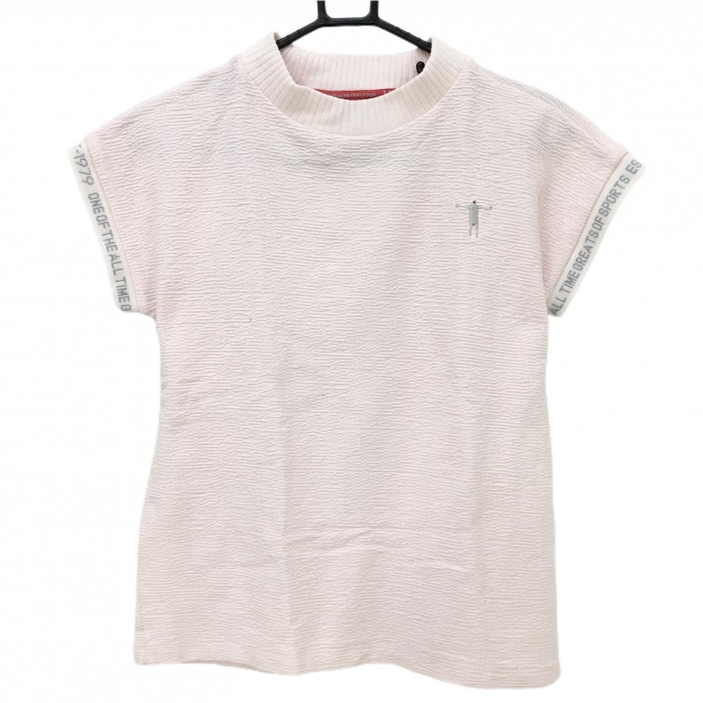 【美品】ティーマック 半袖ハイネックシャツ ライトピンク 凹凸生地 レディース M ゴルフウェア T-MAC