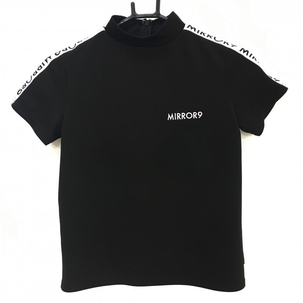 ミラーナイン 半袖ハイネックシャツ 黒×ライトグレー 袖・肩ロゴ 後ジップ  レディース S ゴルフウェア MIRROR9