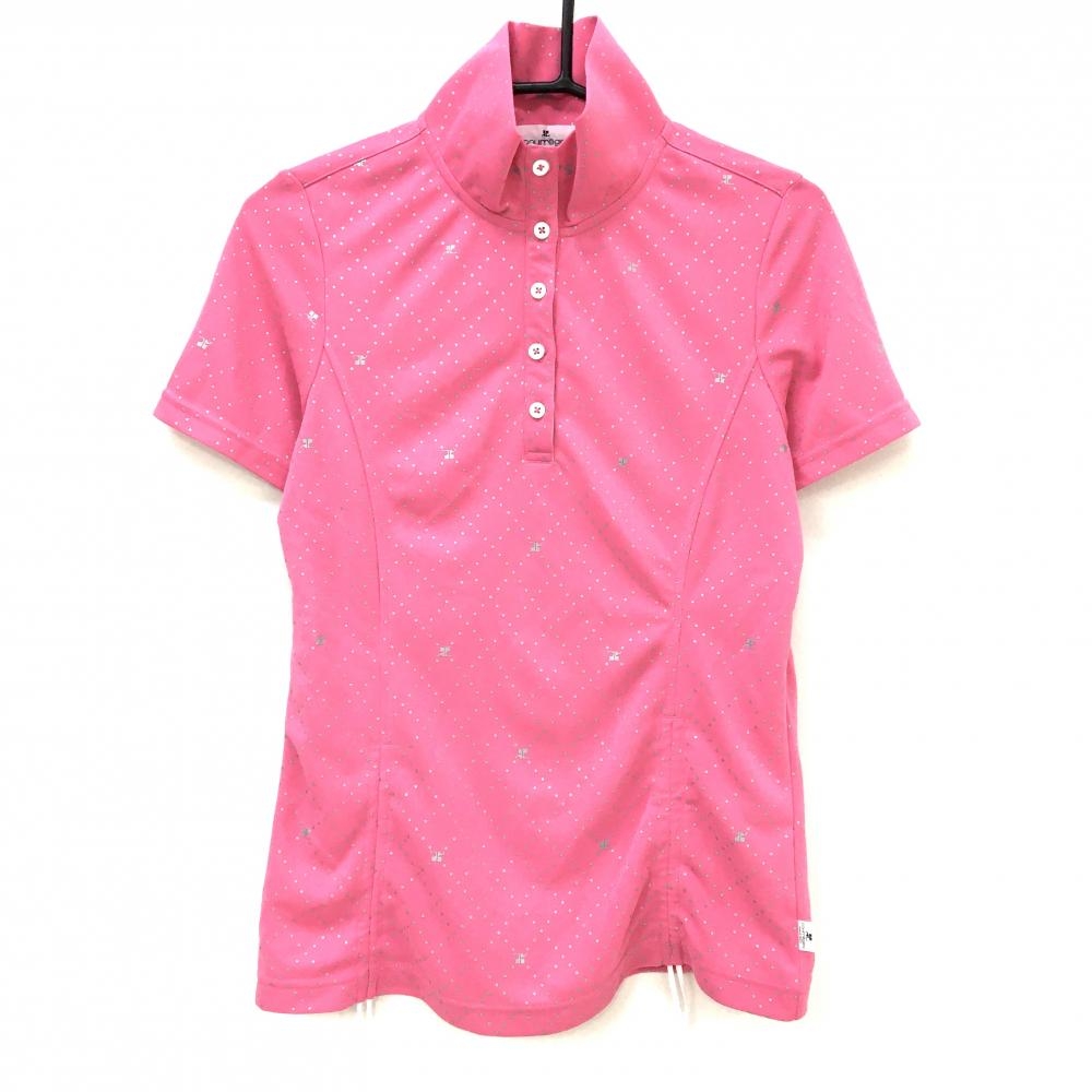 【超美品】クレージュ 半袖ハイネックシャツ ピンク×シルバー 総柄  レディース 42 ゴルフウェア courreges