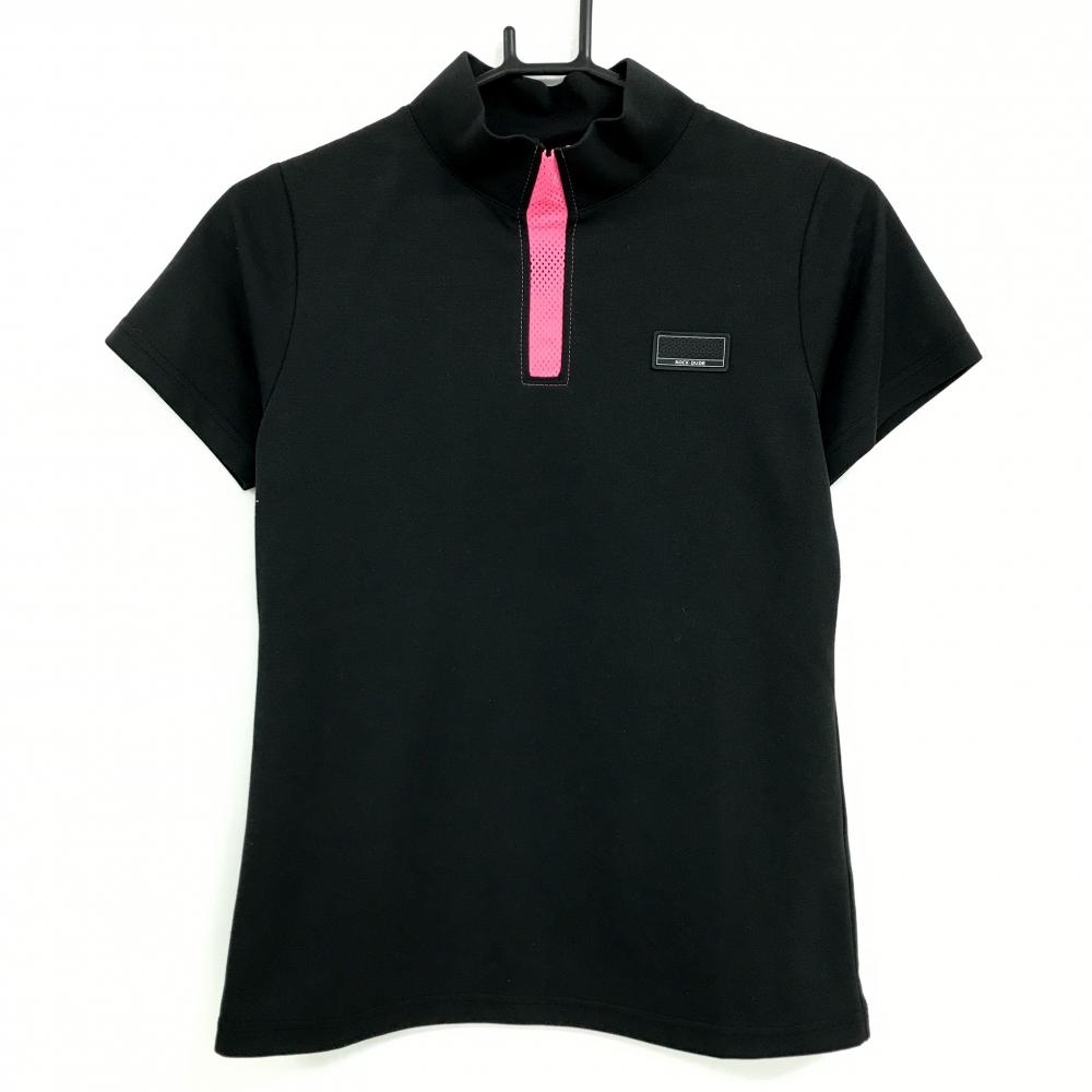 【超美品】ロックデュード 半袖ハイネックシャツ 黒×ピンク シリコンロゴ 星 レディース 02 ゴルフウェア ROCK DUDE