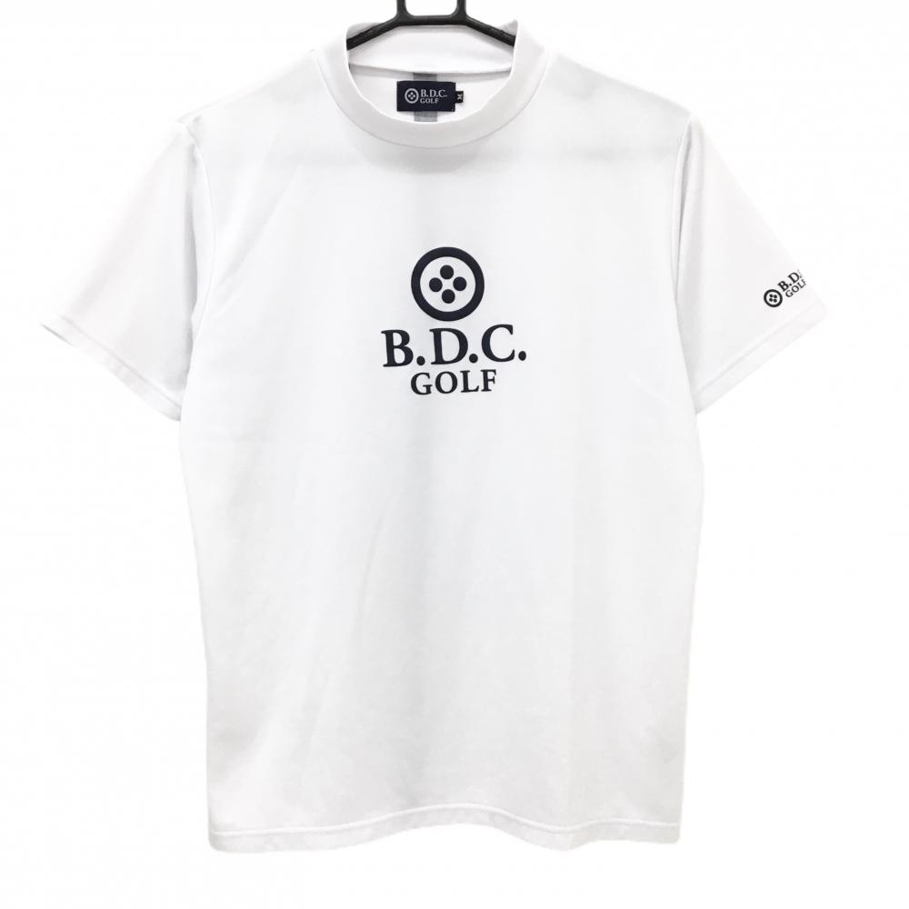 【超美品】ボタンダウンクラブゴルフ 半袖ハイネックシャツ 白×ダークネイビー レディース M ゴルフウェア B.D.C.GOLF