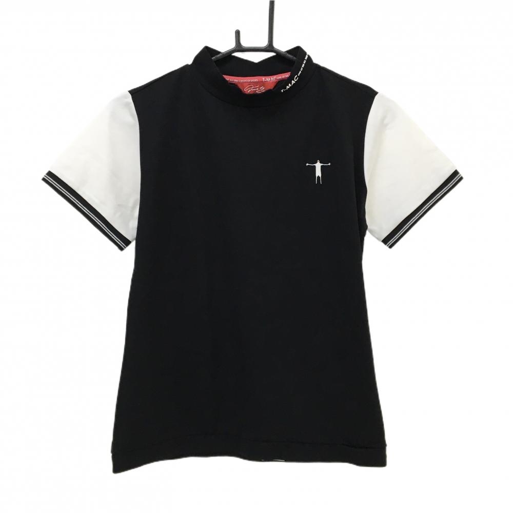 【超美品】ティーマック 半袖ハイネックシャツ 黒×白 後ろ裾英字 レディース L ゴルフウェア T-MAC