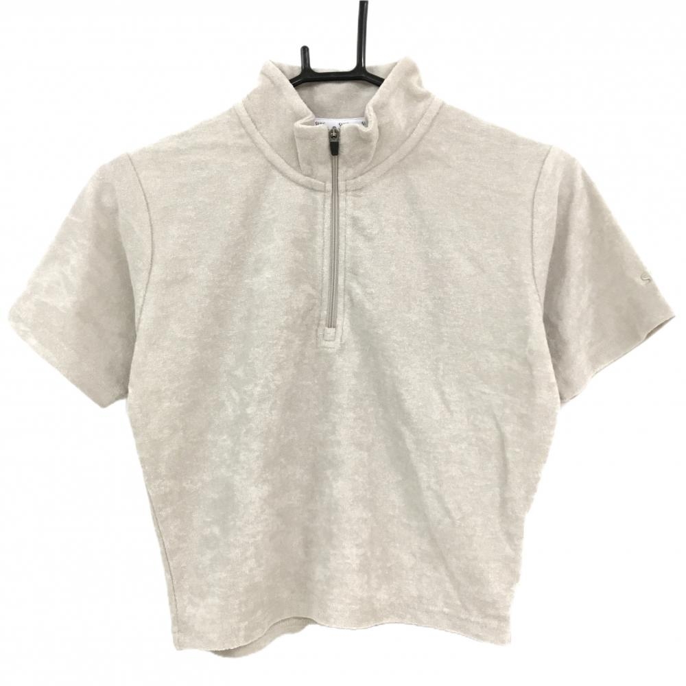 【超美品】スイク 半袖ハイネックシャツ ベージュ パイル地 ハーフジップ ショート丈 レディース 1 ゴルフウェア 2024年モデル SUIC