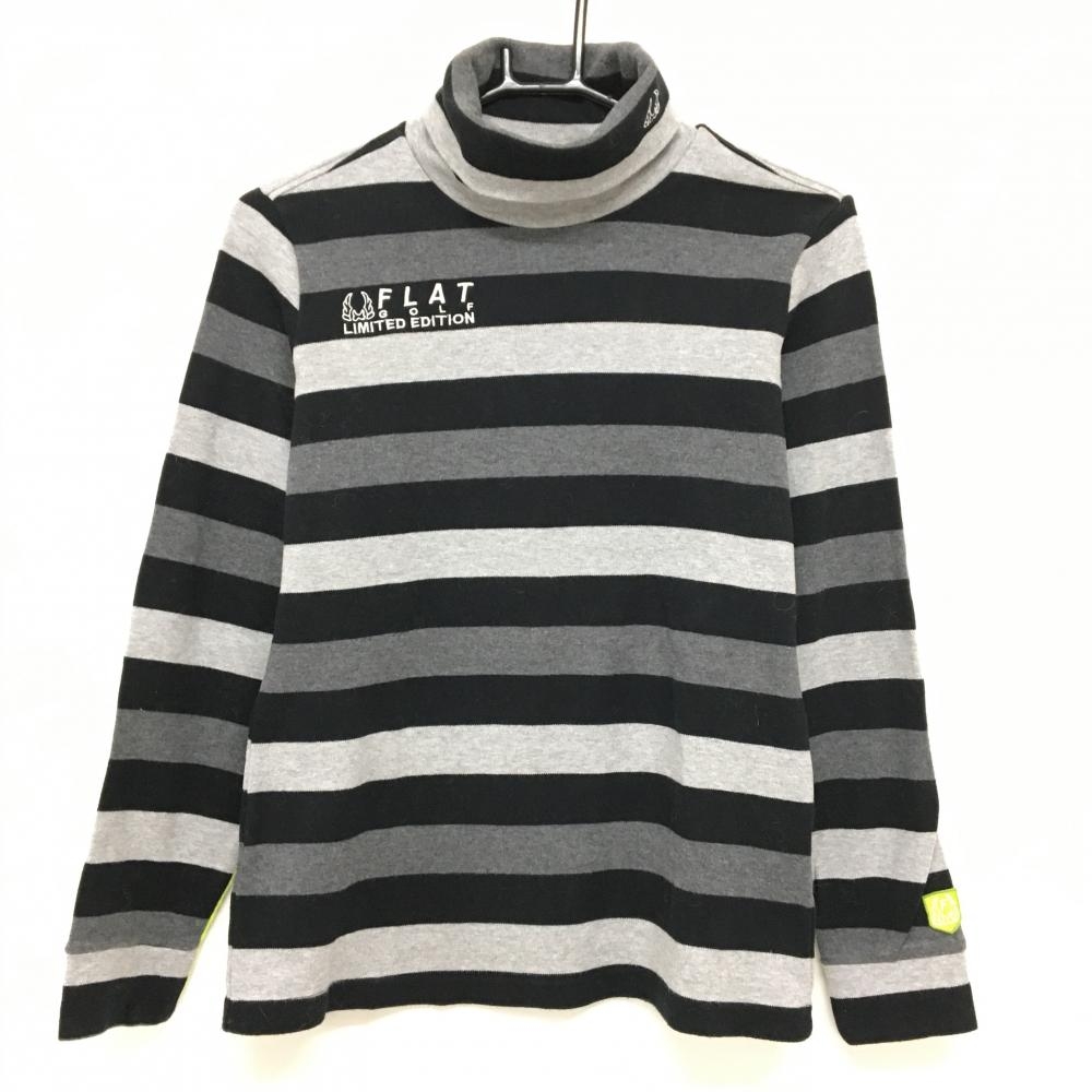 【美品】フラットゴルフ 長袖ハイネックシャツ 黒×グレー ボーダー  レディース M ゴルフウェア FLATGOLF