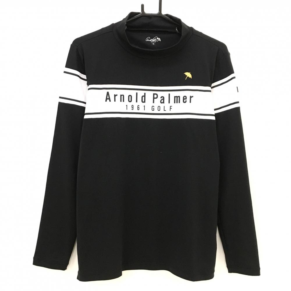 【超美品】アーノルドパーマーゴルフ 長袖ハイネックシャツ 黒×白 胸元切替 ロゴ レディース O ゴルフウェア ArnoldPalmer