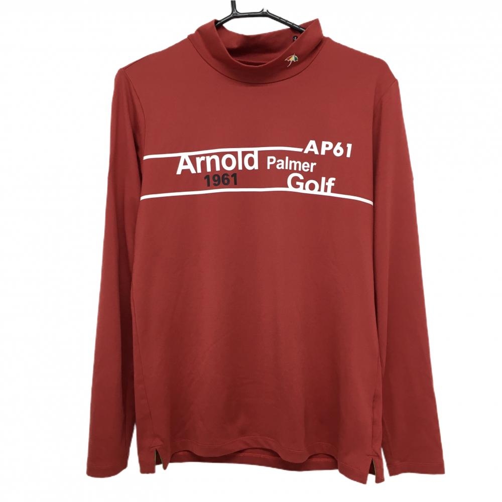 【超美品】アーノルドパーマーゴルフ 長袖ハイネックシャツ レッド×白 フロントプリント レディース O ゴルフウェア ArnoldPalmer