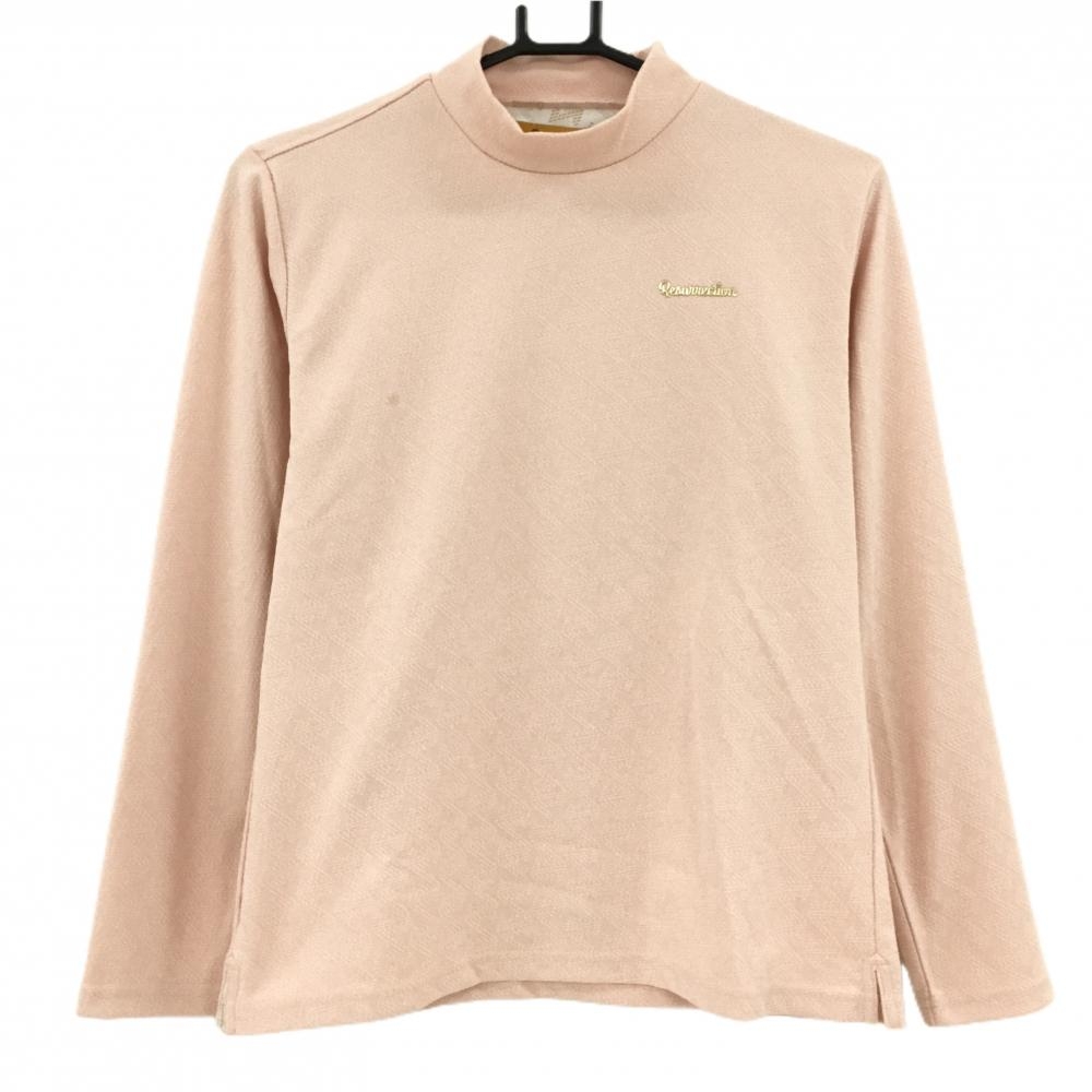 【美品】レザレクション 長袖ハイネックシャツ ライトピンク 総柄織生地 立体ロゴ レディース S ゴルフウェア 2024年モデル Resurrection