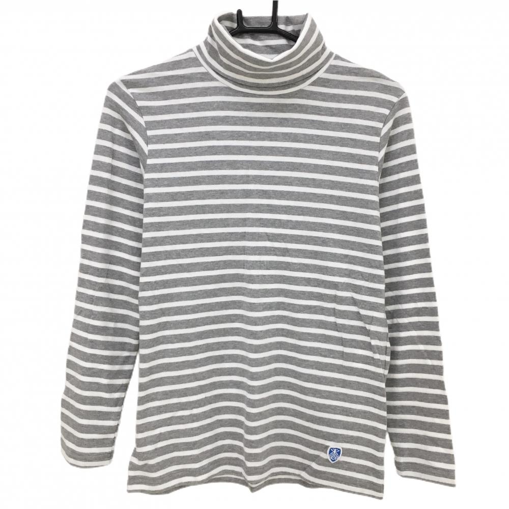 【新品】オーシバル 長袖タートルネックシャツ グレー×白 ボーダー コットン100％  レディース 1 ゴルフウェア ORCIVAL