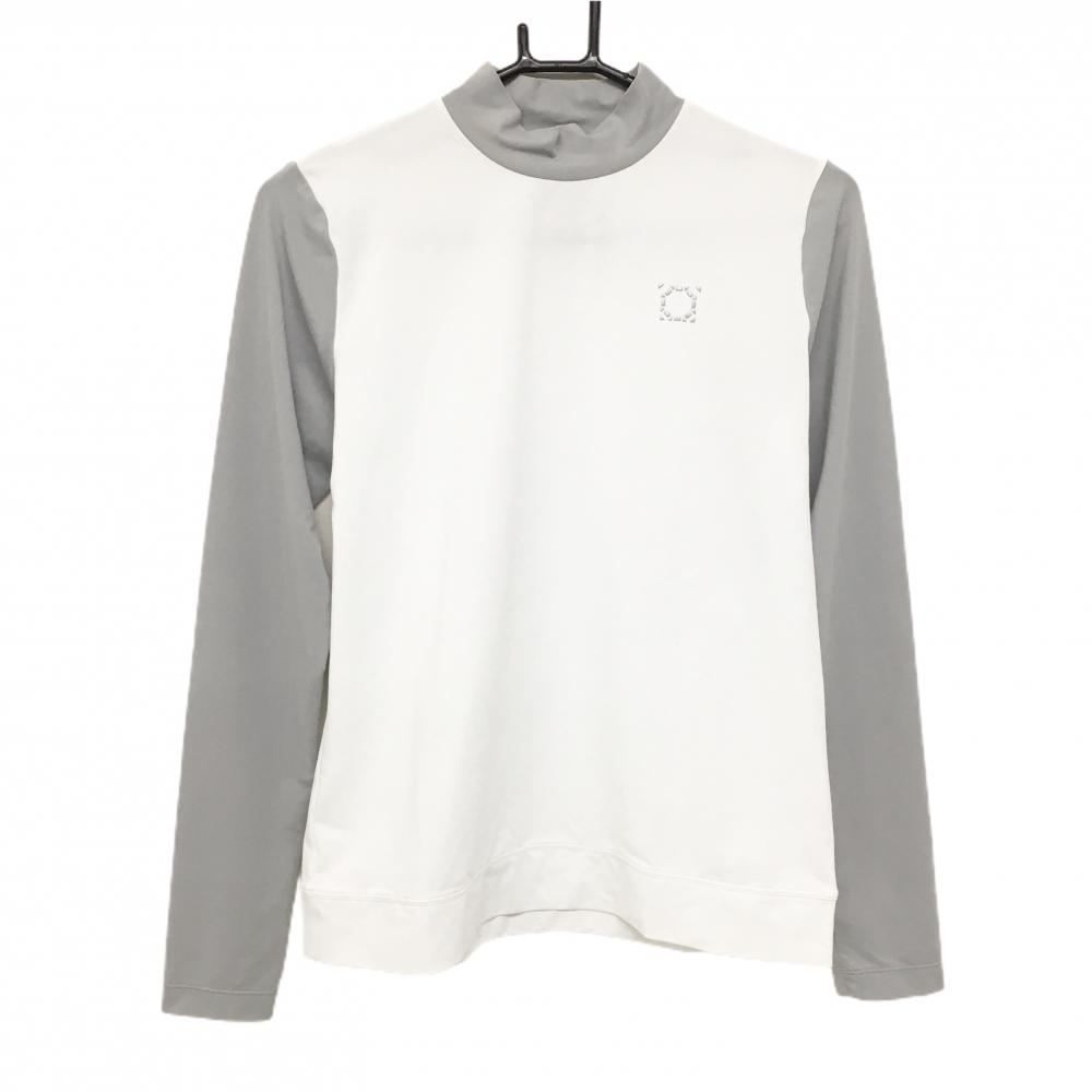 ヘンリークラブ ハイネックシャツ 白×グレー ストレッチ レディース 42(L) ゴルフウェア HENRY CLUB