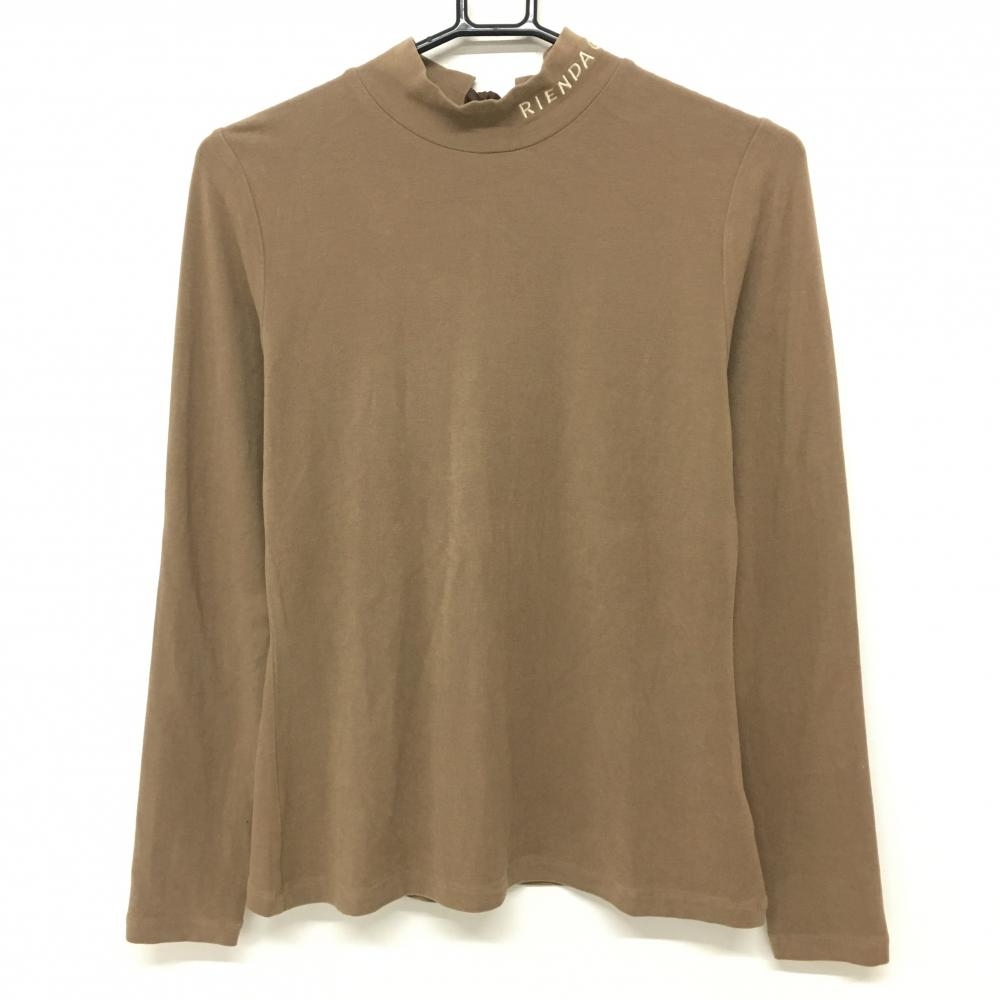 【美品】リエンダゴルフ 長袖ハイネックシャツ ブラウン 微起毛 リボン  レディース M ゴルフウェア RIENDA GOLF
