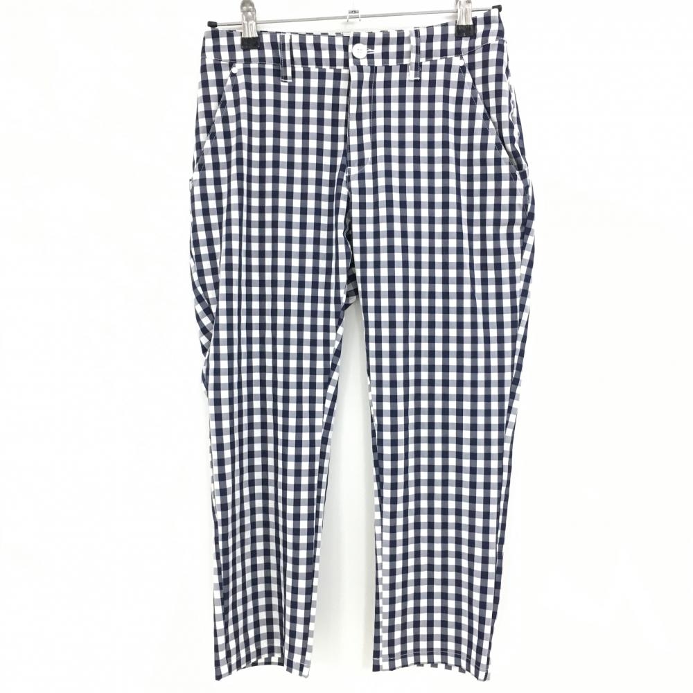 【超美品】キスマーク 半端丈パンツ ネイビー×白 チェック レディース 9 ゴルフウェア Kissmark