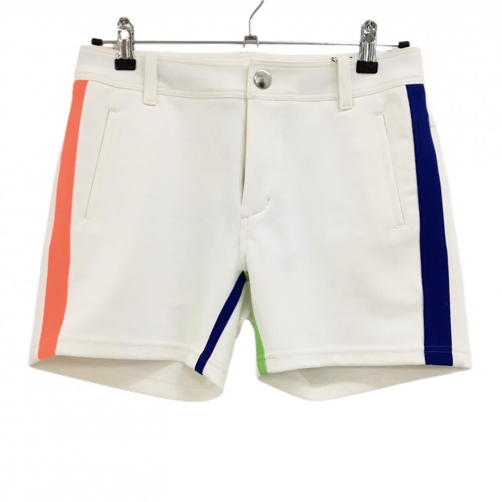【新品】ディッセンバーメイ ショートパンツ 白×ブルー サイドライン  レディース M ゴルフウェア 左太もも汚れ小複数 DECEMBERMAY