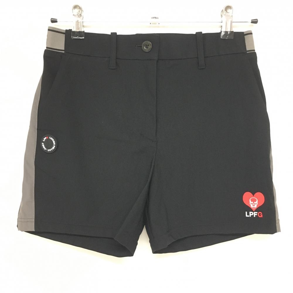 【超美品】ルシアンペラフィネ ショートパンツ 黒 ウエストロゴ ハート スカル レディース M ゴルフウェア lucien pellat-finet