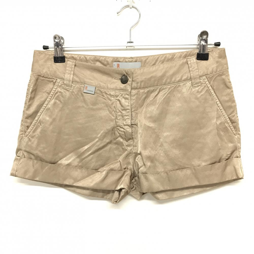 【美品】ミッソーニ ショートパンツ ベージュ 光沢生地 ベルト部・裾薄汚れ レディース 42 ゴルフウェア MISSONI