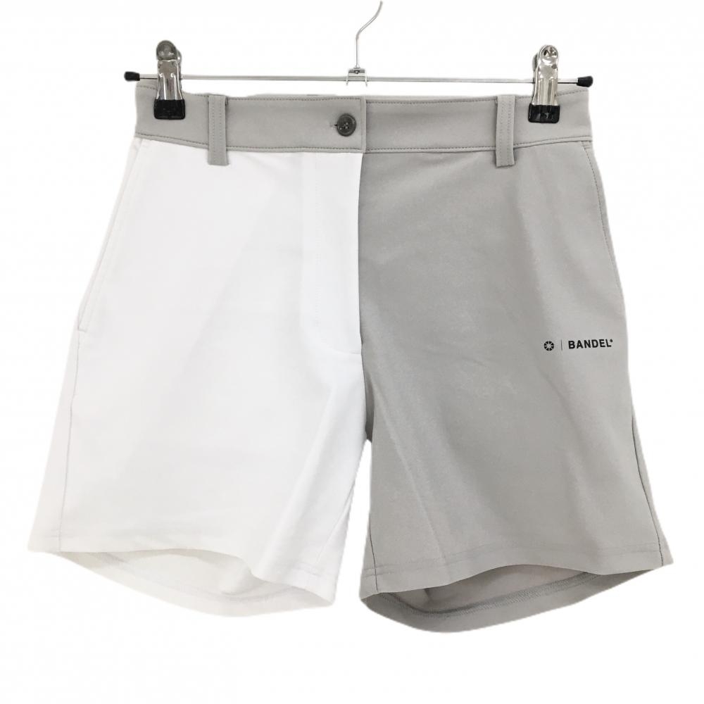 【新品】バンデルゴルフ ショートパンツ ライトグレー×白 バイカラー ストレッチ 後ろビッグロゴ レディース 1 ゴルフウェア BANDEL GOLF