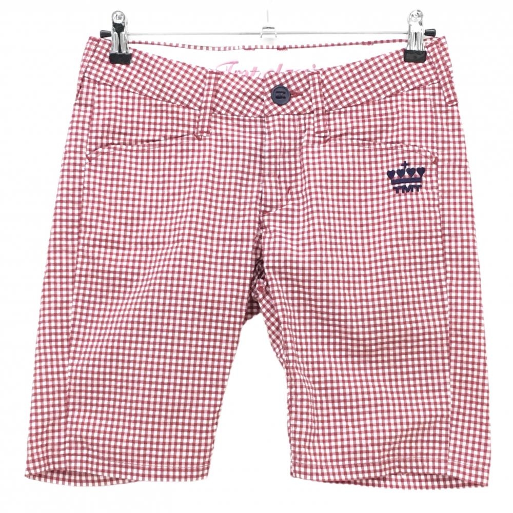 【超美品】ティーエムティークラシック ショートパンツ レッド×白 チェック サッカー生地  レディース S ゴルフウェア TMT CLASSIC