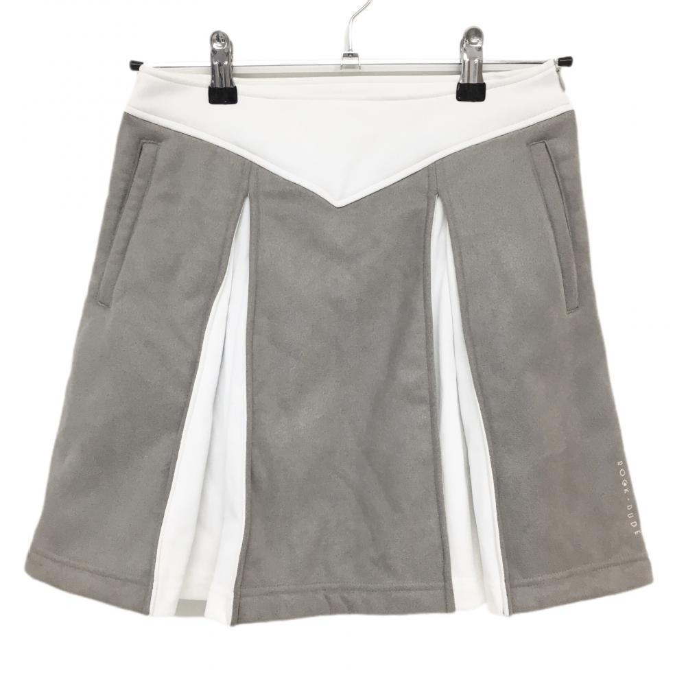 【超美品】ロックデュード スカート グレージュ×白 裏起毛 合成皮革 レディース 01 ゴルフウェア ROCK・DUDE