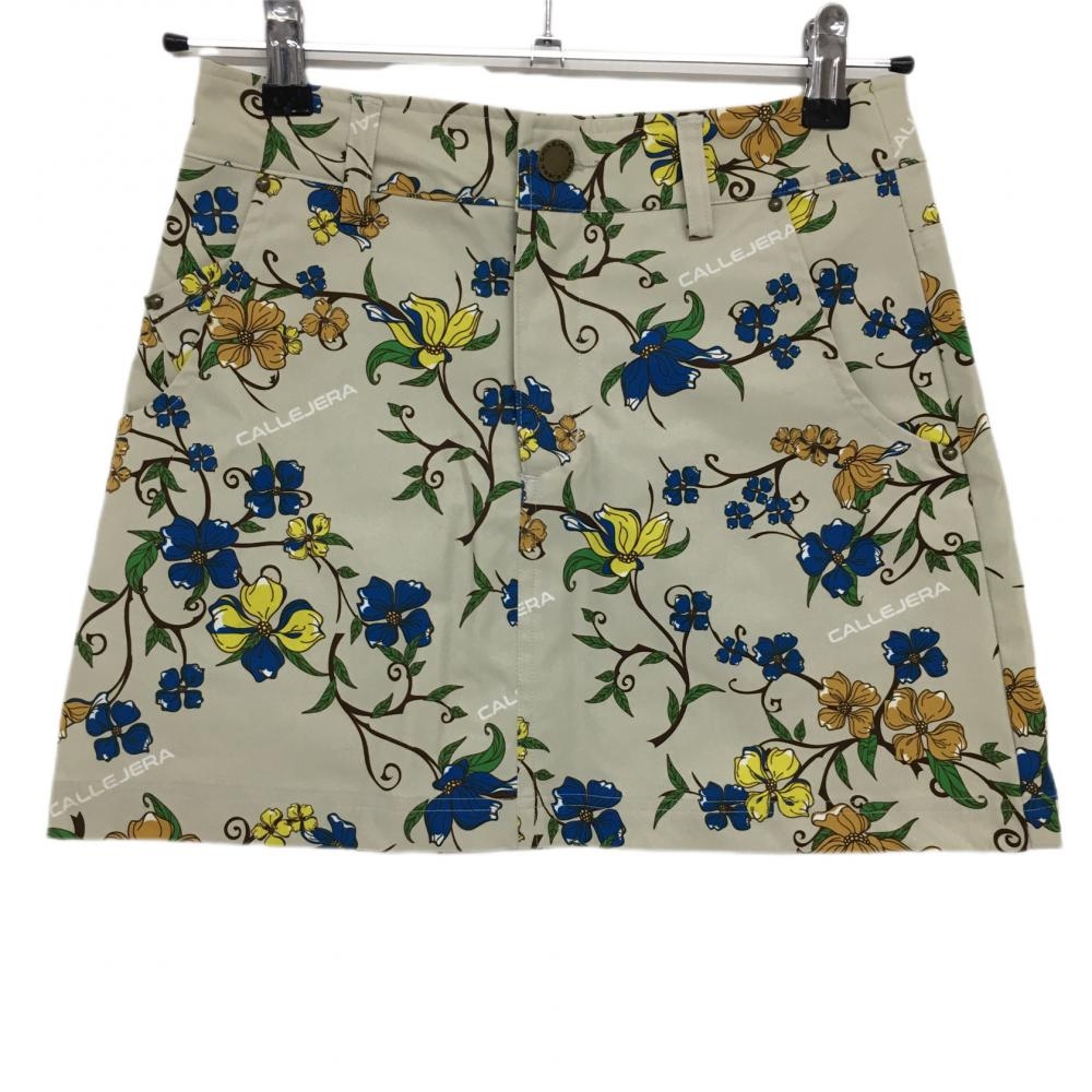 【超美品】カジェヘラ スカート ベージュ×ブルー 花柄 ロゴ レディース 0 ゴルフウェア CALLEJERA