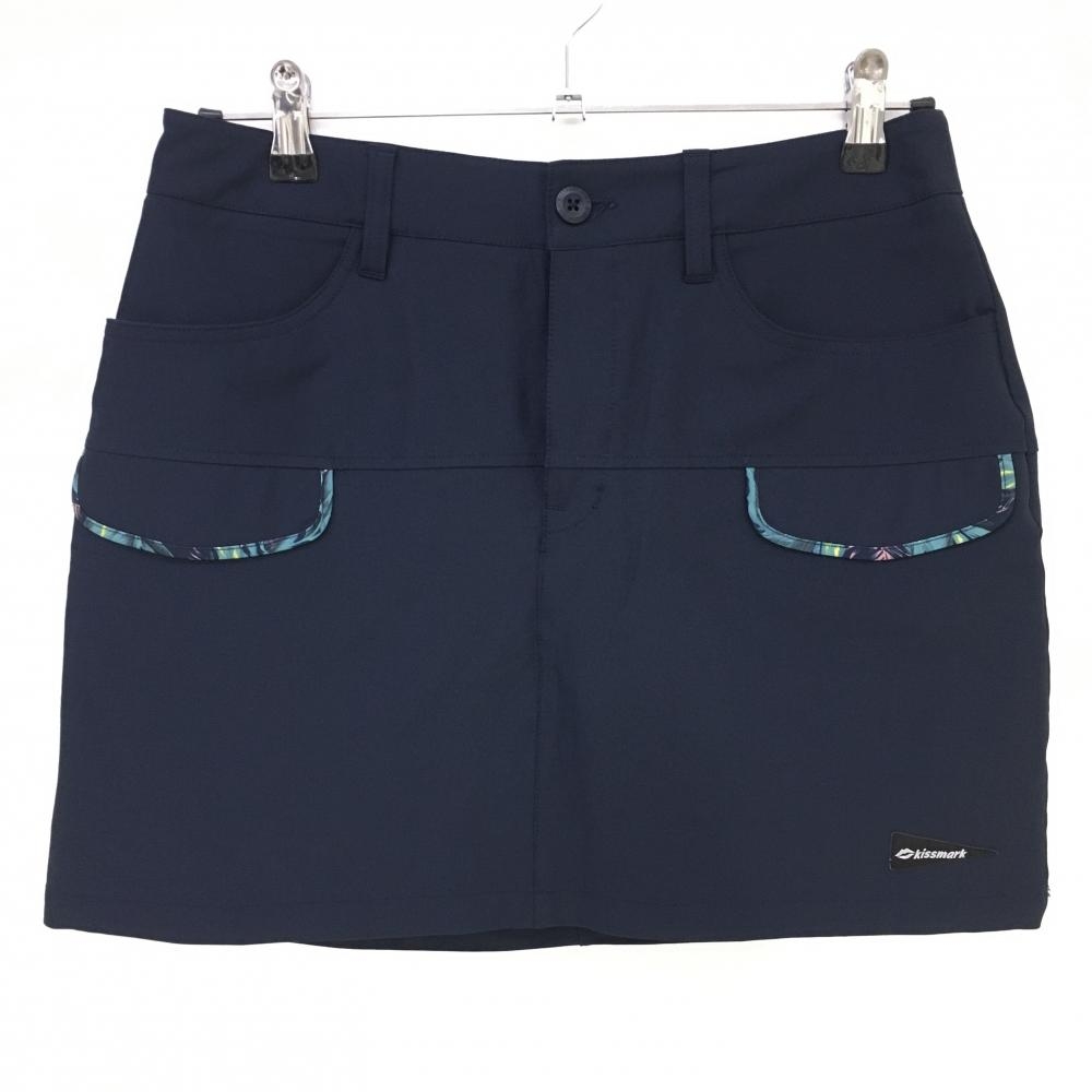 【超美品】キスマーク スカート ネイビー ポケットパイピング ストレッチ レディース 11 ゴルフウェア Kiss Mark