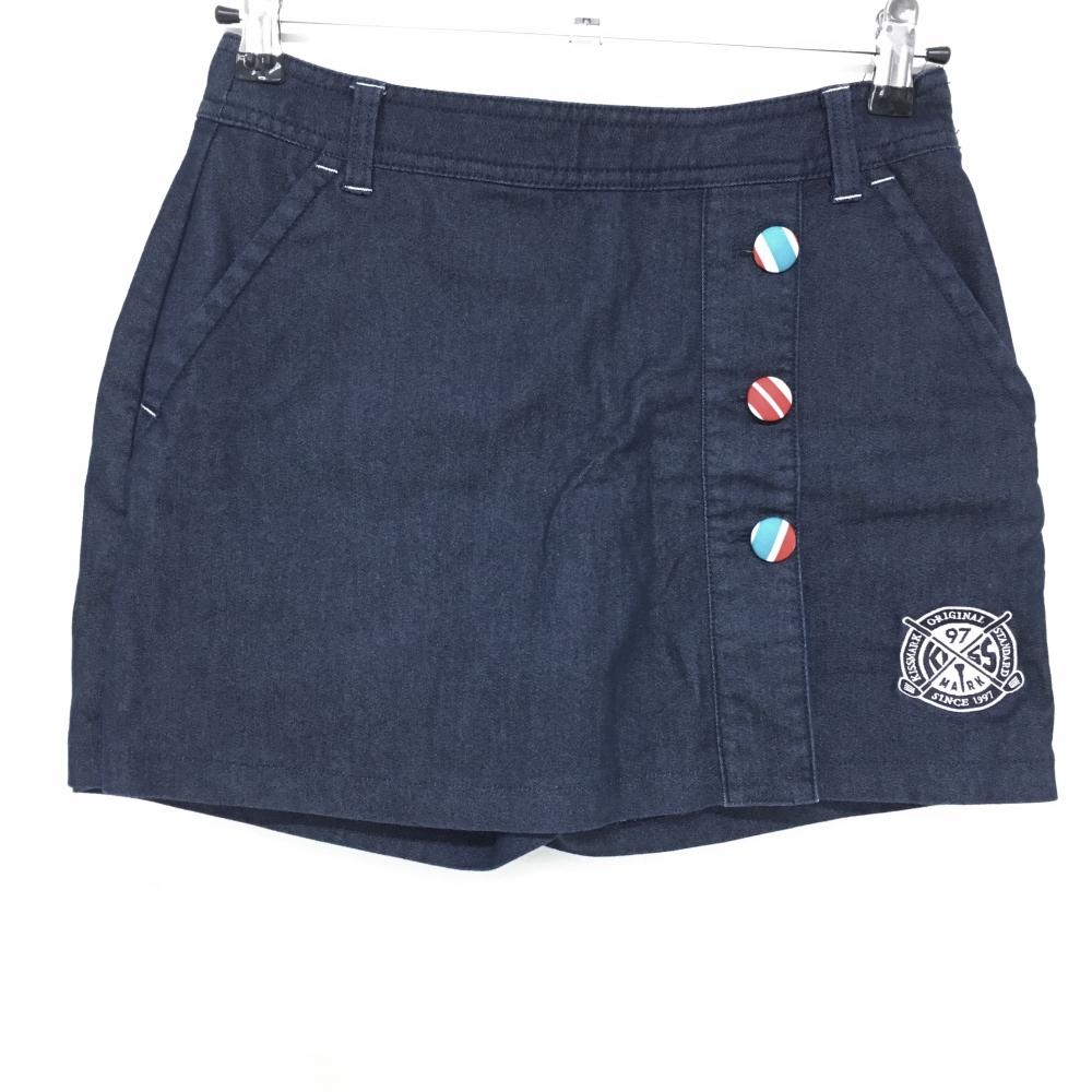 【美品】キスマーク スカート ネイビー×白 デニム ストレッチ 内側インナーパンツ レディース 9 ゴルフウェア 