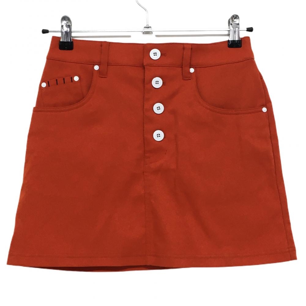 【超美品】キスマーク スカート オレンジ ティー装着可 前ボタン レディース 5 ゴルフウェア kissmark