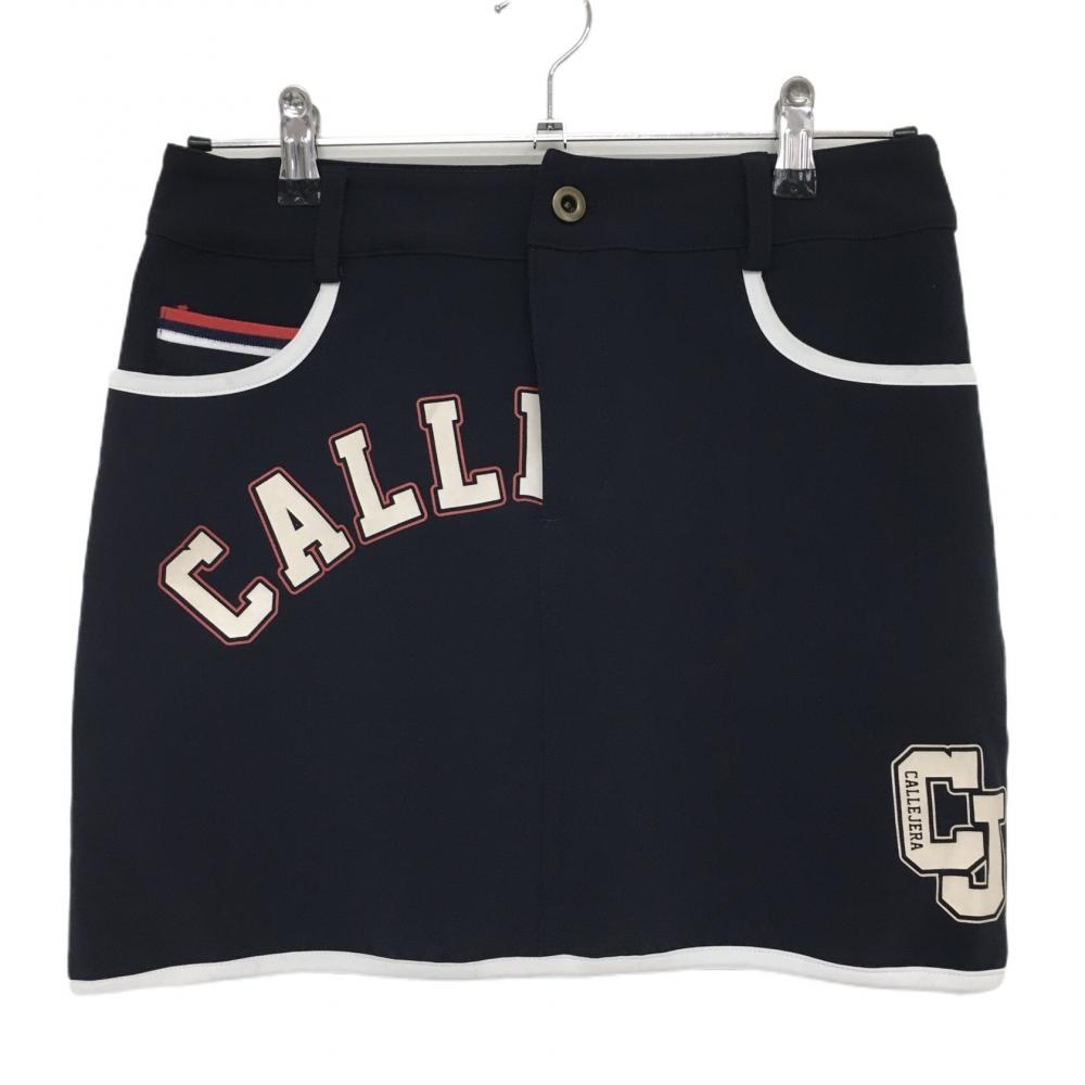 【超美品】カジェヘラ スカート ネイビー×白 ビッグロゴプリント  レディース 1 ゴルフウェア 