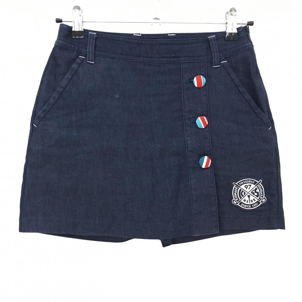 【美品】キスマークゴルフ スカート ネイビー×レッド 一部ストライプ 内側インナーパンツ  レディース 7(Ｓ) ゴルフウェア Kissmark golf