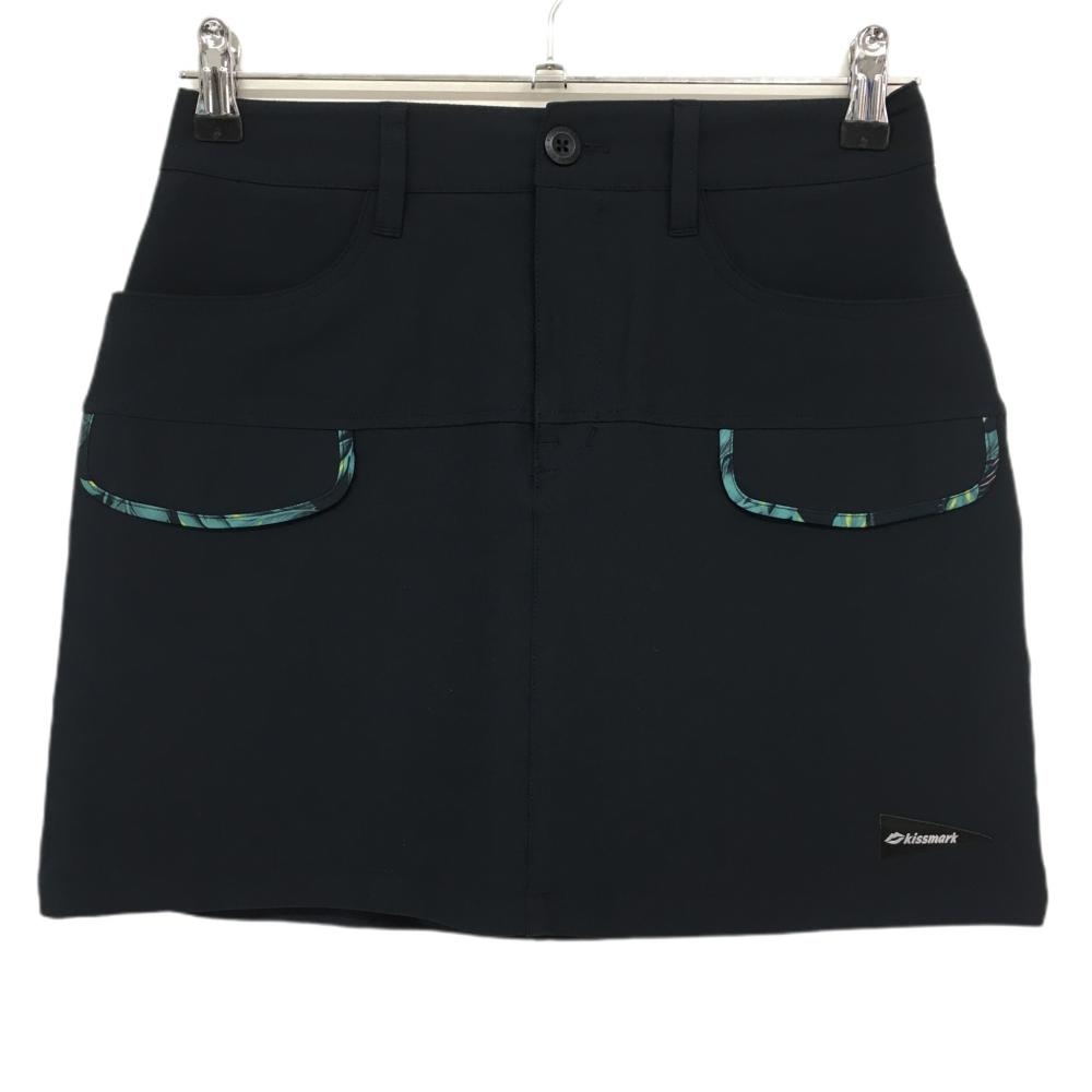 【超美品】キスマークゴルフ スカート ネイビー×ライトブルー パイピンクテープ総柄 レディース 7(S) ゴルフウェア Kissmark