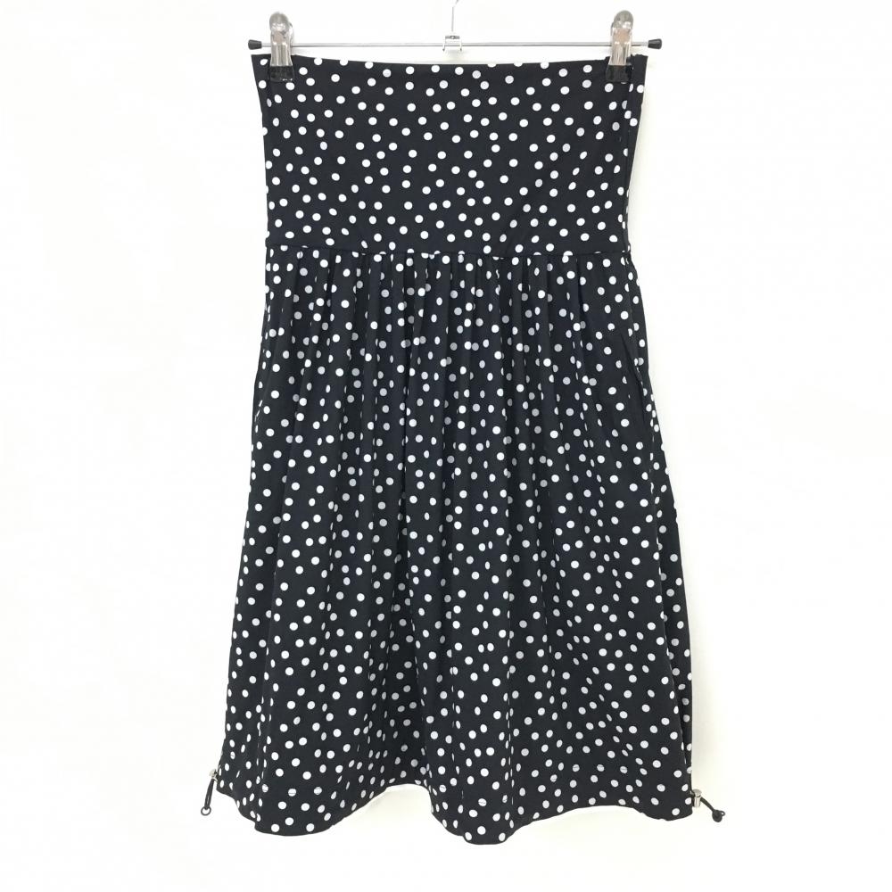 【超美品】クレールプリュス スカート 黒×白 ドット メッシュ裏地 裾ドローコード レディース 38 ゴルフウェア CLAIR+PLUS