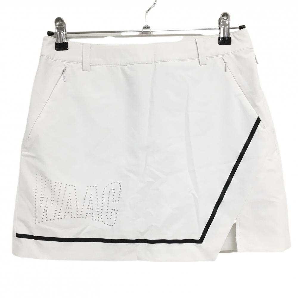 【超美品】ワック ストレッチスカート 白×黒 パンチングロゴ 後ろウエストゴム 内側インナーパンツ レディース 3 ゴルフウェア WAAC