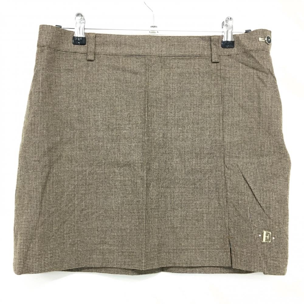 【美品】エピキュールゴルフ スカート ブラウン チェック風 ウール混 レディース O ゴルフウェア EPICURE
