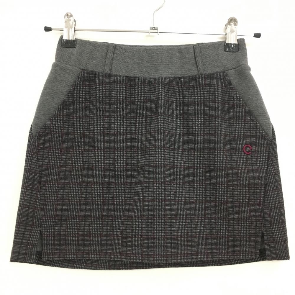 チュクチュスポーツ スカート グレー×ボルドー チェック 韓国モデル 裏微起毛 内側インナーパンツ レディース XS ゴルフウェア CHUCUCHU
