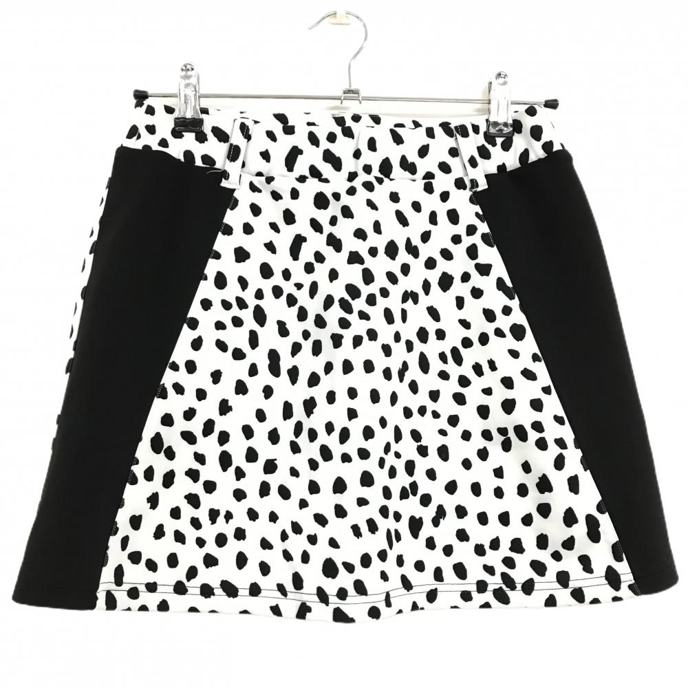 【美品】アンサネス ストレッチスカート 白×黒 ダルメシアン柄 裏微起毛 ウエストゴム  レディース M ゴルフウェア ANSUNESS