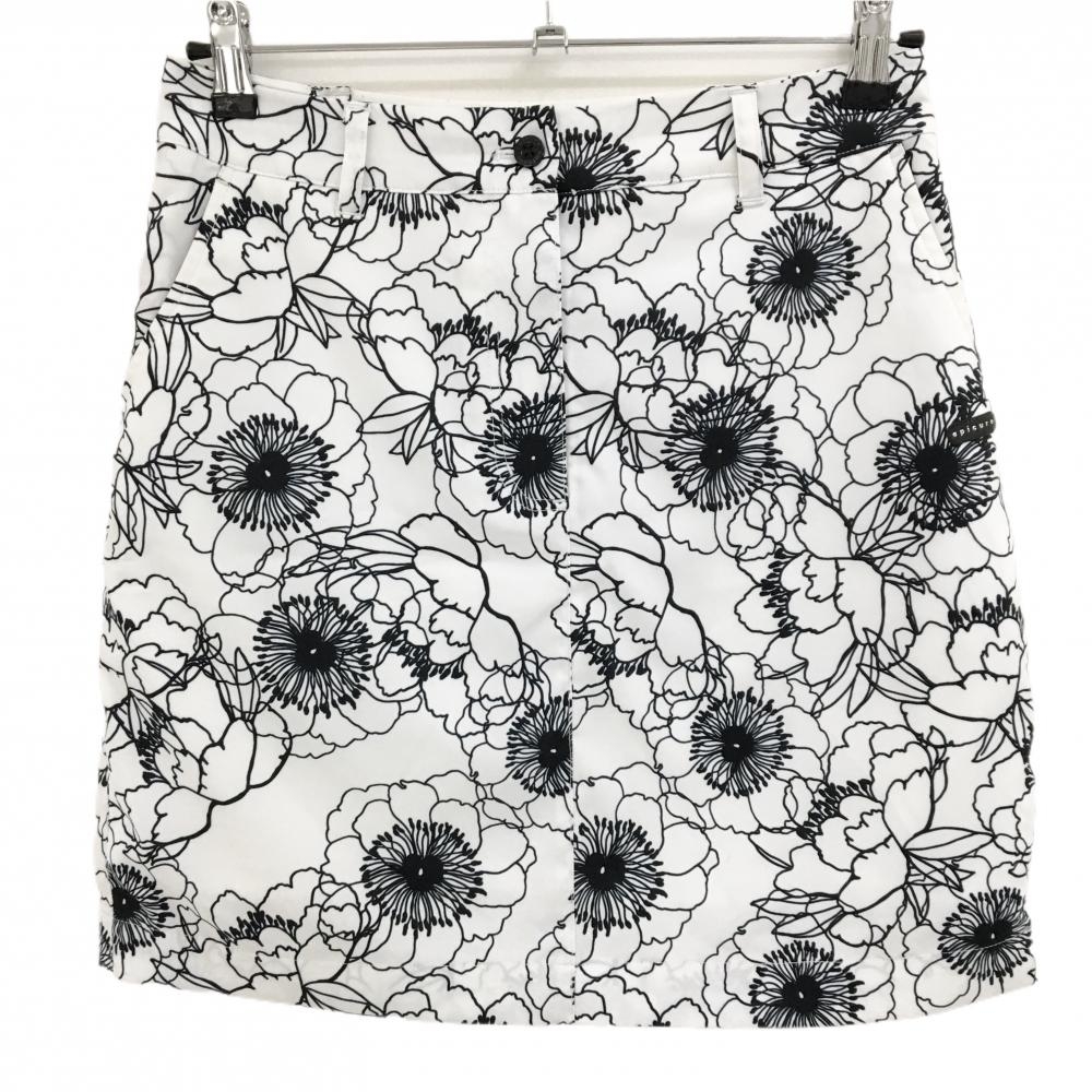 【美品】エピキュール スカート 白×黒 花柄 裏地付 レディース M(40) ゴルフウェア epicure