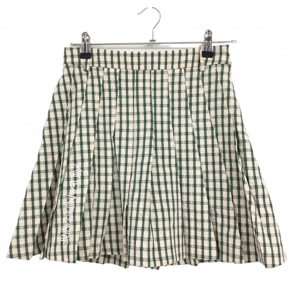 【超美品】エースアンドレア スカート ベージュ×グリーン チェック 内側インナーパンツ  レディース 1680 ゴルフウェア ACEANDRARE