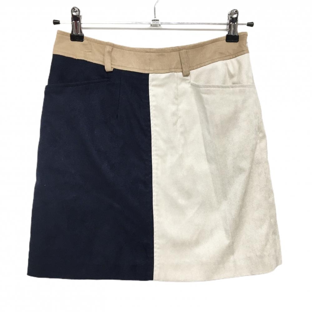【未使用品】アジェイド スカート ネイビー×ベージュ スエード調 バイカラー 内側インナーパンツ  レディース 36 ゴルフウェア aJADE