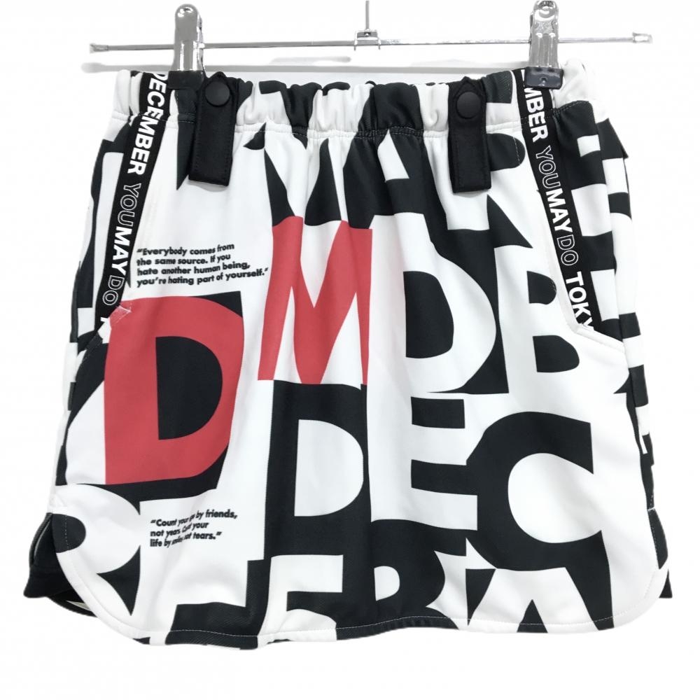 ディセンバーメイ ストレッチスカート 白×黒×レッド 英字総柄  レディース S ゴルフウェア DECEMBERMAY