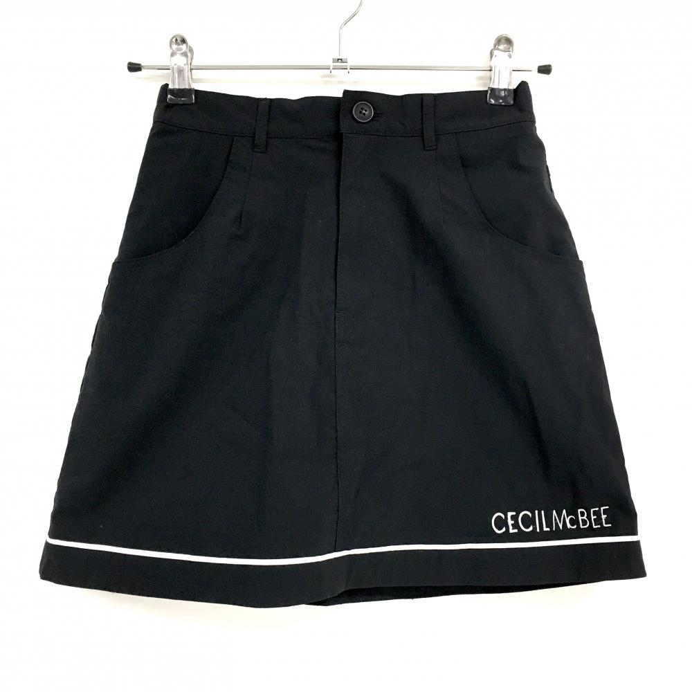 【超美品】セシルマクビーグリーン スカート 黒×白 裾ロゴ 裏地付き ストレッチ レディース 1 ゴルフウェア CECIL McBEE green