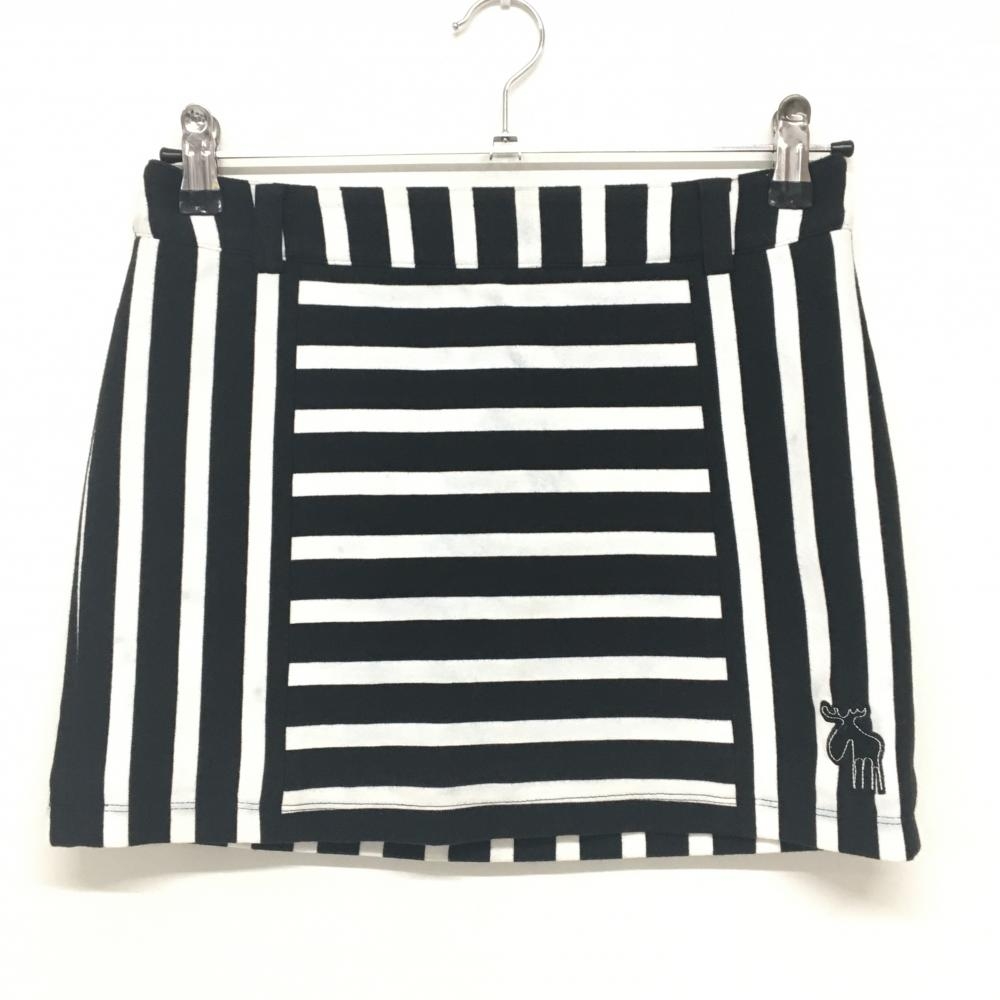 ワイドアングル スカート 黒×白 ボーダー 韓国モデル ストレッチ レディース 64 ゴルフウェア W.ANGLE