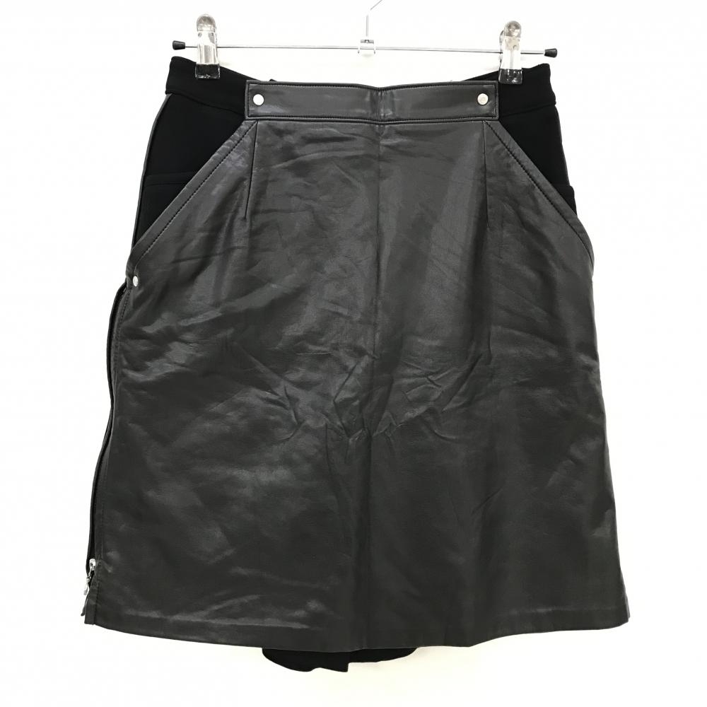 【美品】ミラショーンスポーツ キュロットスカート 黒 異素材切り替え 前面合皮部分取外し可 レディース 9 ゴルフウェア mila schon sports