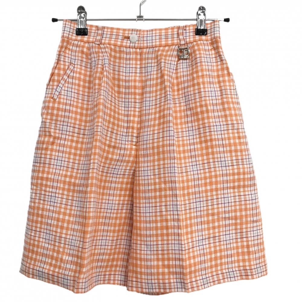 【美品】クリスチャンディオールスポーツ キュロットスカート 白×オレンジ チェック レディース M ゴルフウェア Christian Dior SPORTS