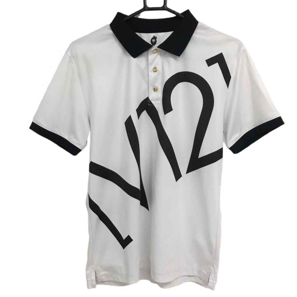 ヴィトゥエルヴ 半袖ポロシャツ 白×黒 フロントビッグロゴ メンズ M ゴルフウェア V12