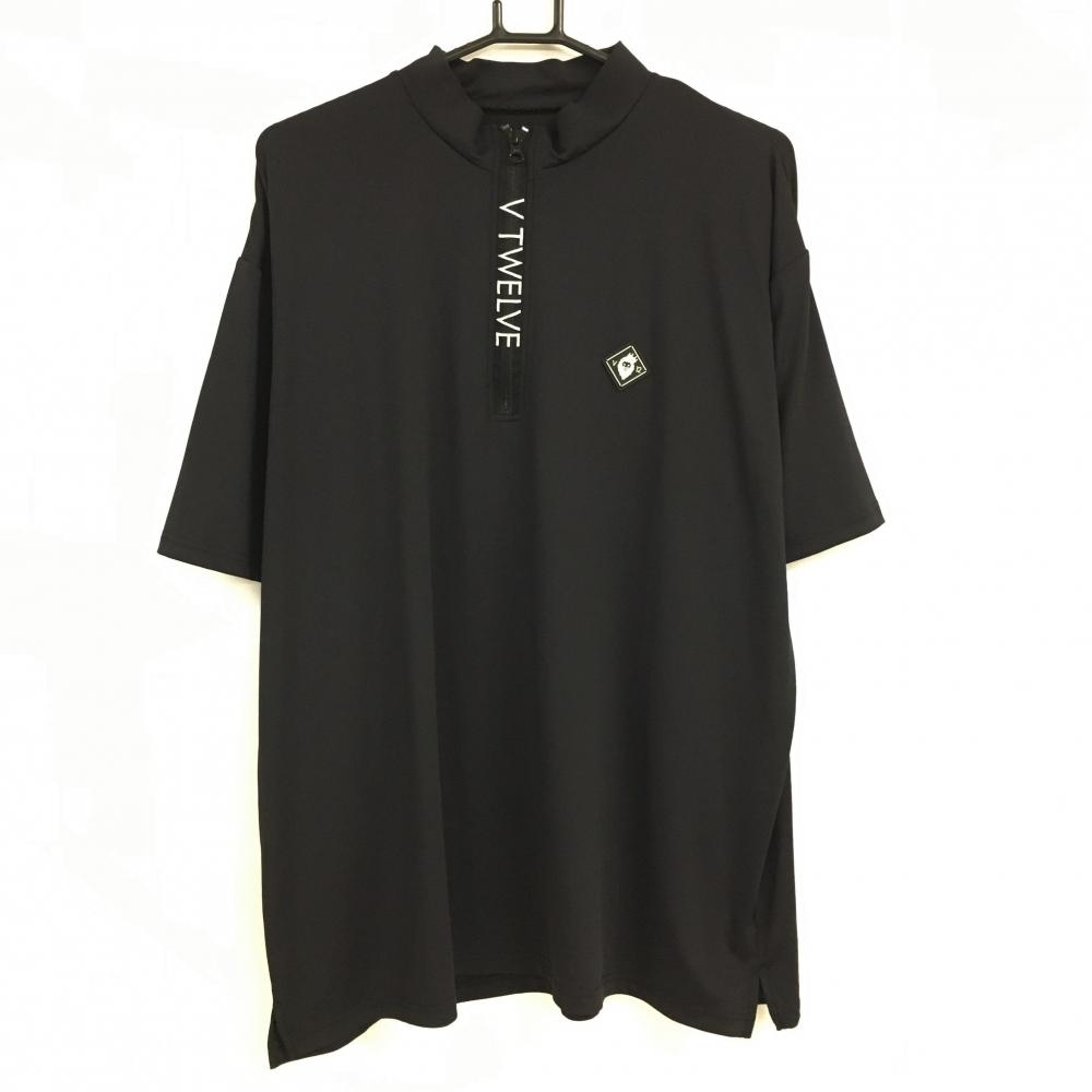 【超美品】V12 半袖ハイネックシャツ 黒×白 ハーフジップ 後ロゴ メンズ XXL ゴルフウェア 2023年モデル 大きいサイズ V12