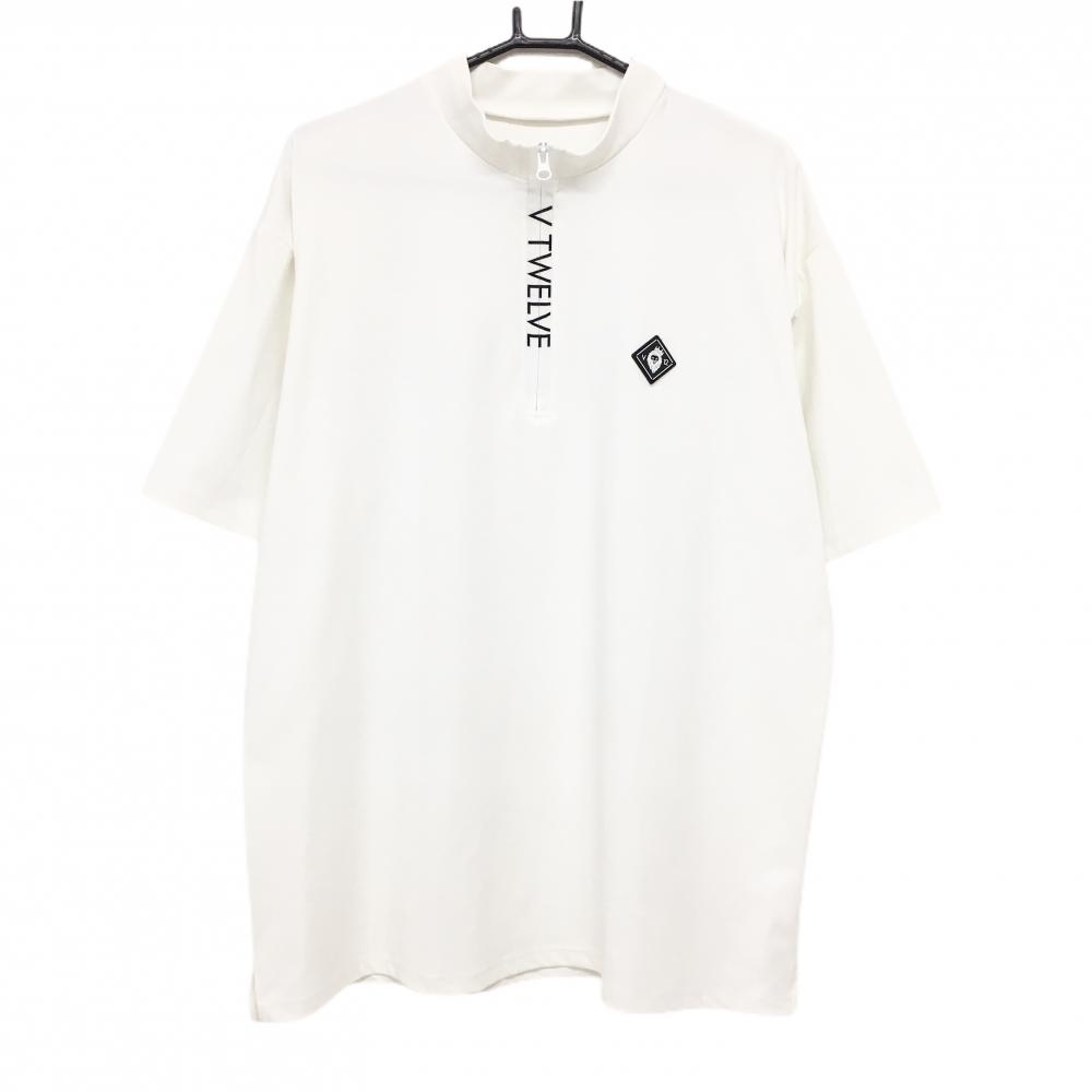 【美品】V12 半袖ハイネックシャツ 白×黒 ハーフジップ 後ロゴ メンズ XXL  ゴルフウェア 2023年モデル 大きいサイズ V12