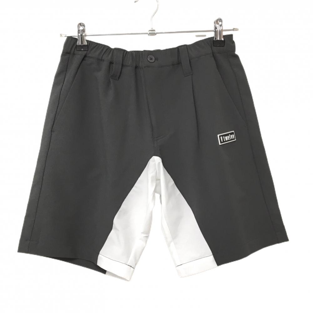 【新品】V12 ハーフパンツ グレー×白 バイカラー ストレッチ ウエストゴム ワッペン  メンズ S ゴルフウェア V12
